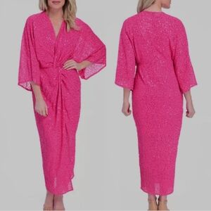 New Fig & vine sequin pink Janae gown knot twist kimono sleeve